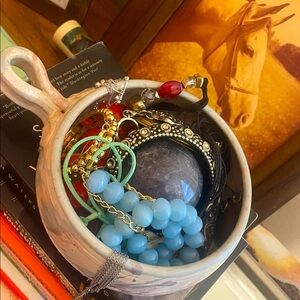Jewelry Mystery Bowl with Assorted Jewelry, Silver, gold, copper tone.